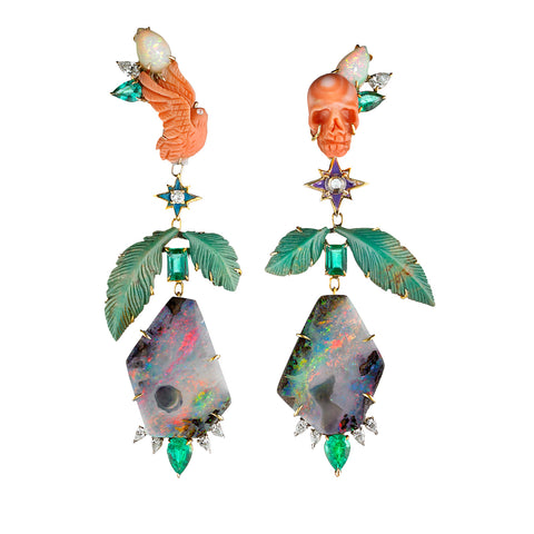 Demeter & Hades | Boulder Opal & Diamond Shoulder Duster Earrings