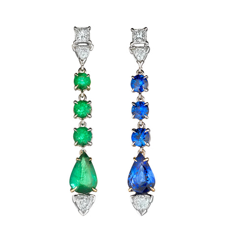 Emerald & Sapphire Pendant Earrings