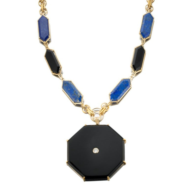Geo Nova - Lapis Lazuli, Onyx, Diamond Matinée Necklace