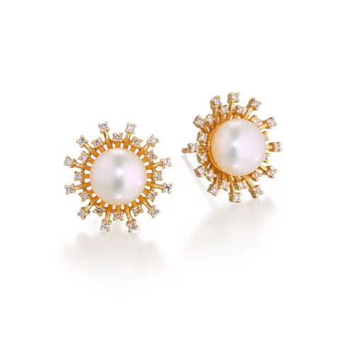 Pearl & Diamond Sunburst Earrings