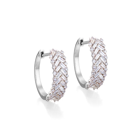 Basket Weave Diamond Baguette Hoops