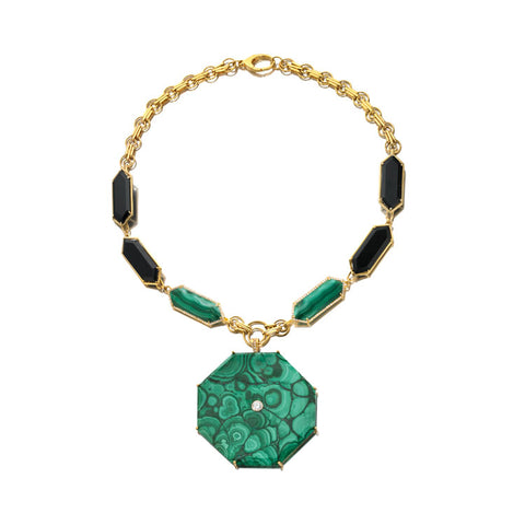 Geo Nova - Malachite, Onyx, Diamond Necklace